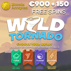 Wild Tornado Casino 150 free spins & 325% up to €900 or 1 BTC bonus